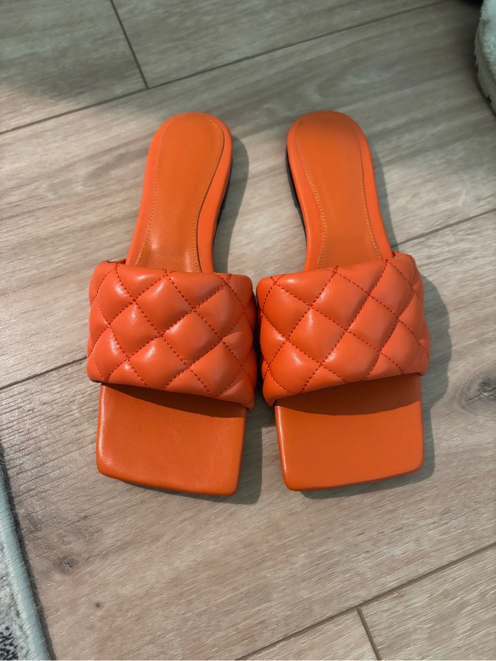 BV Quilted Slide Sandals in Orange - Women's Fashion Slides